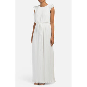 NWT $360 LOTUS THREADS NEW YORK Ivory Pleated Chiffon Maxi Dress Gown - Size 8